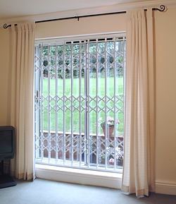 Closed security grilles on patio doors