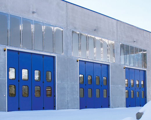 Samson Apollo folding door with windows in blue